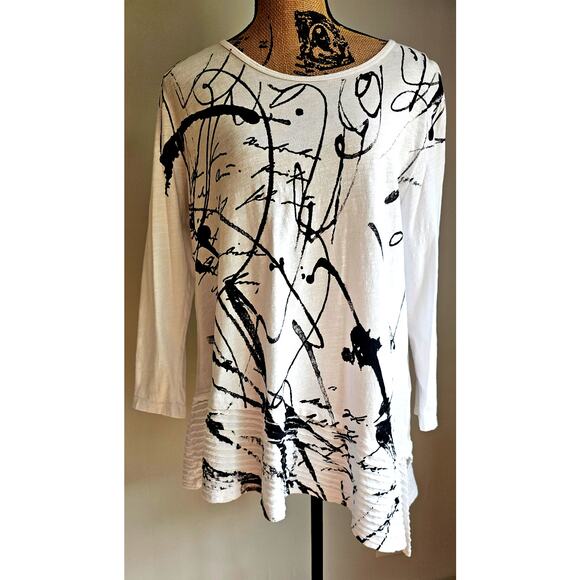 Jess & James Scrolls Asymmetrical Black Scribble Tunic Shirt , Womens Sz L - Picture 3 of 13